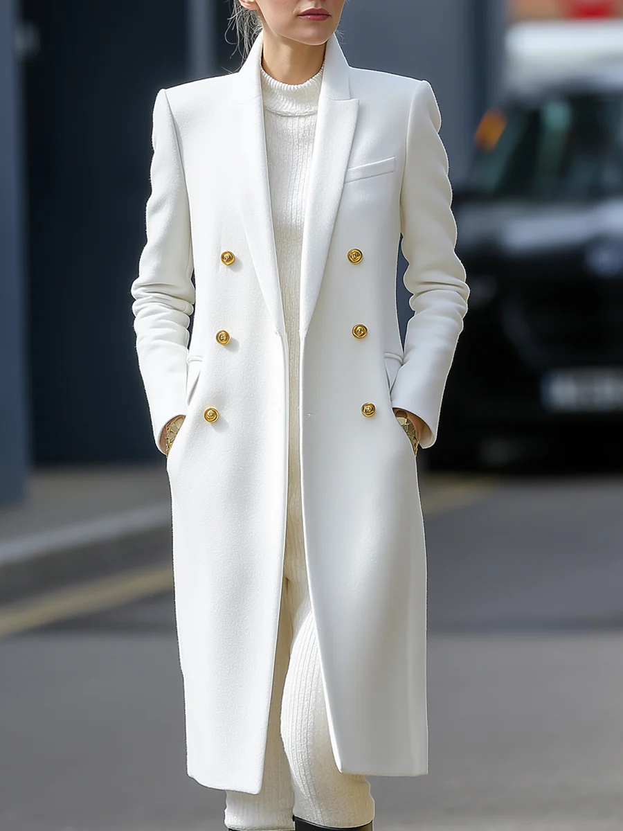 White Double-Breasted Longline Coat
