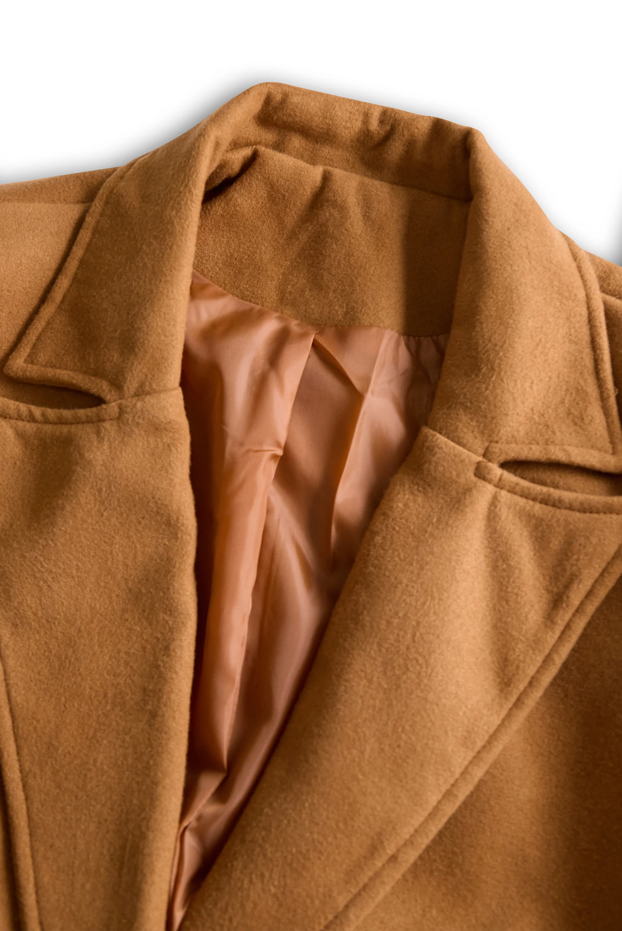 Classic Camel Wool Trench Coat with Belted Silhouette