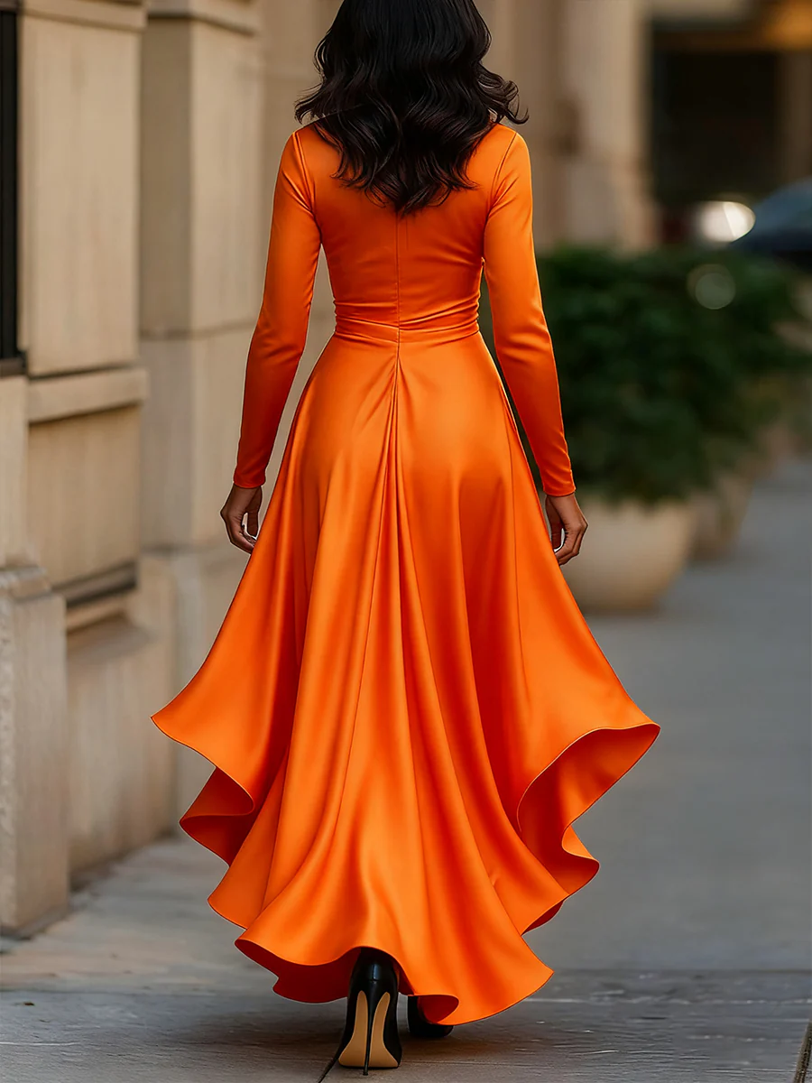 Midnight Blue Draped Satin Maxi Dress With Ruffle Details