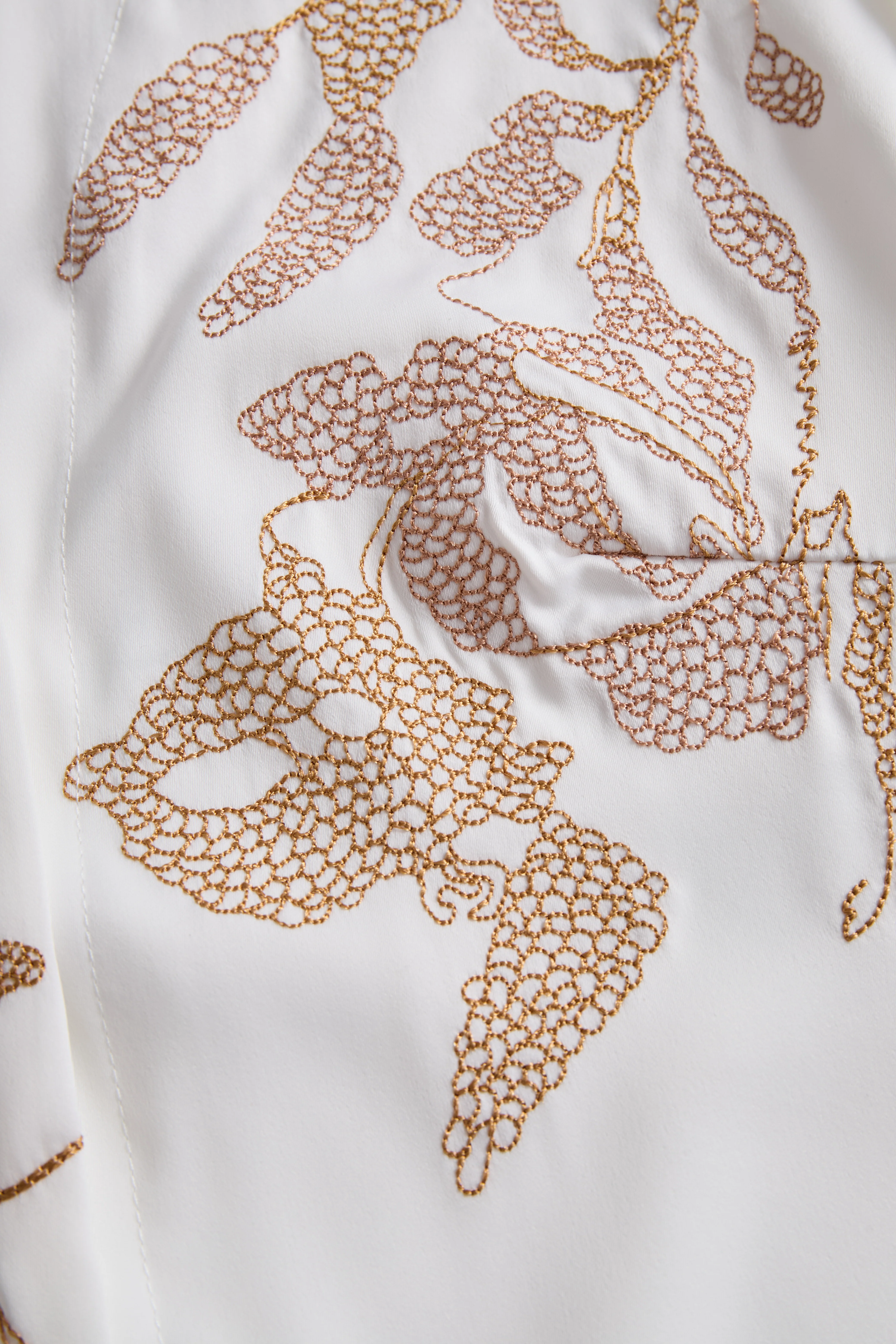 White Embroidered Blouse with Gold Floral Details