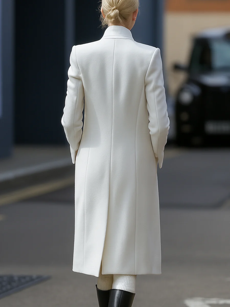 White Double-Breasted Longline Coat