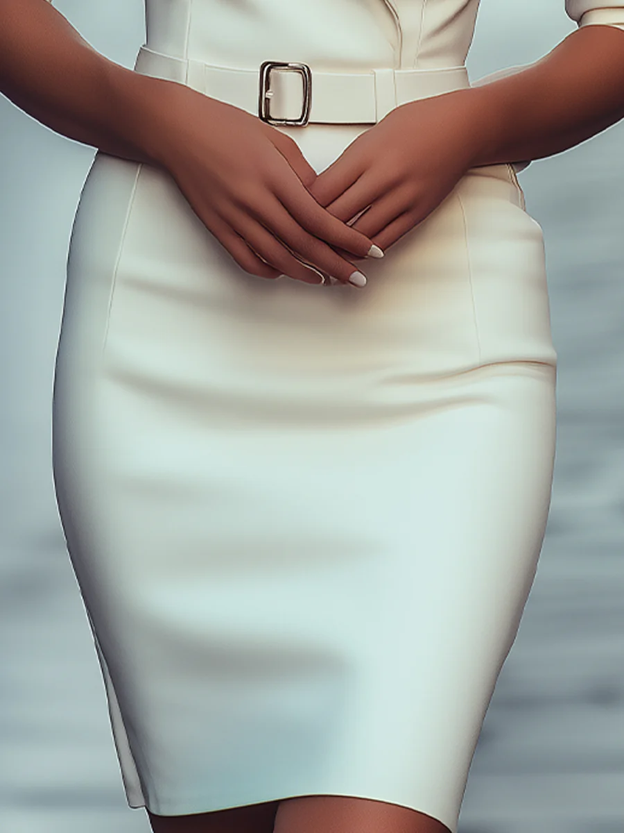 Sophisticated White Tailored Blazer Dress with Belt