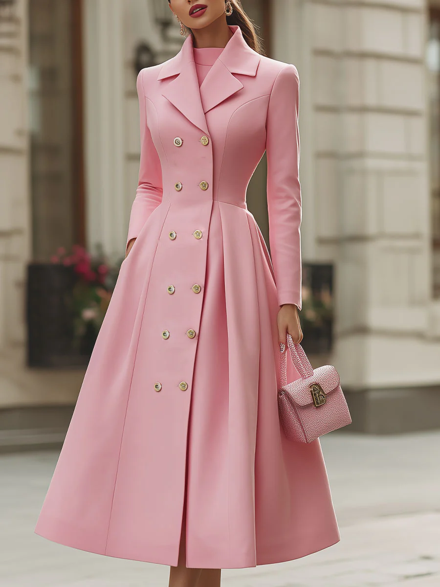 Pink Double-Breasted Trench Coat Dress