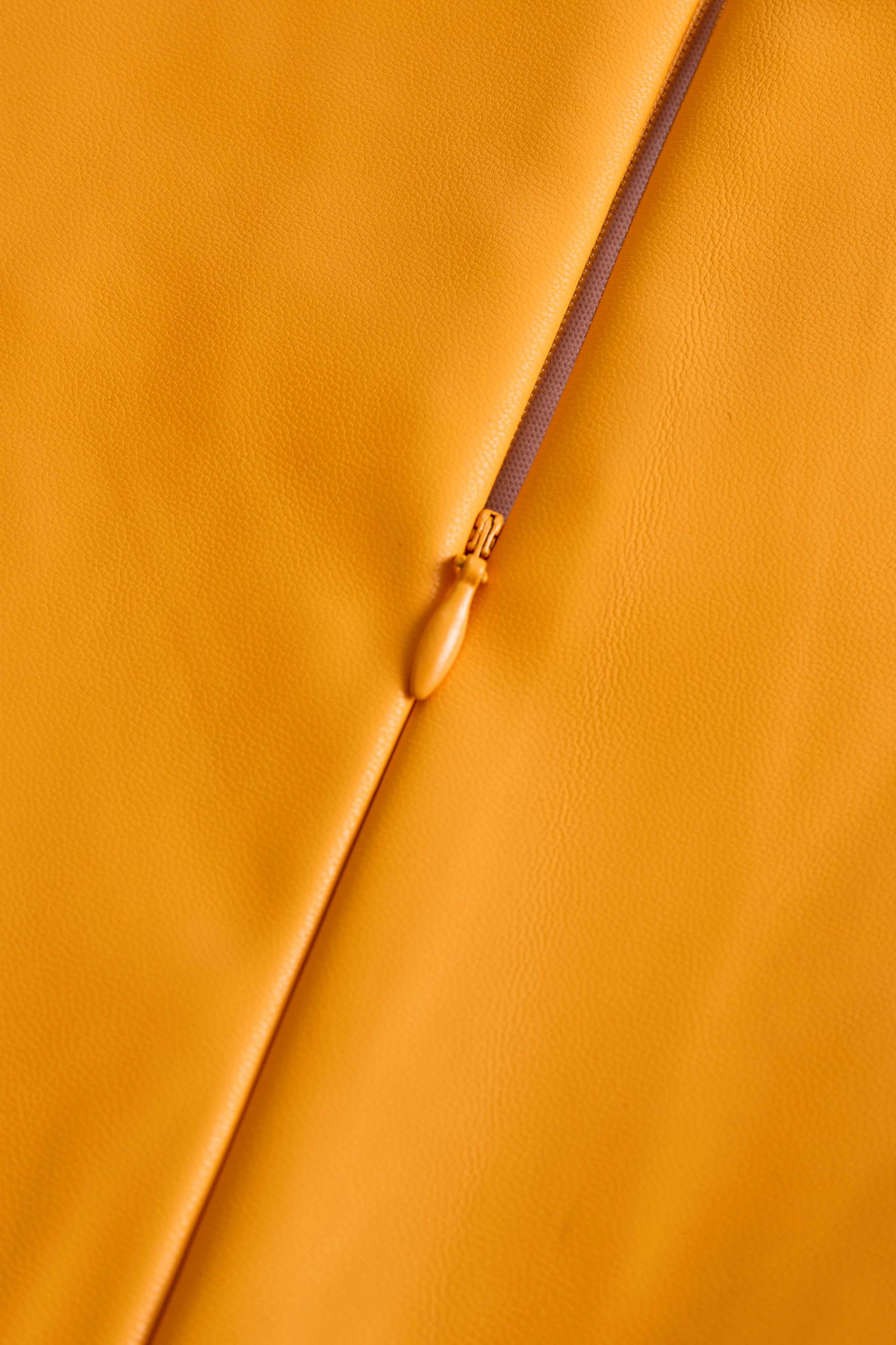 Bright Orange Faux Leather Bodycon Dress