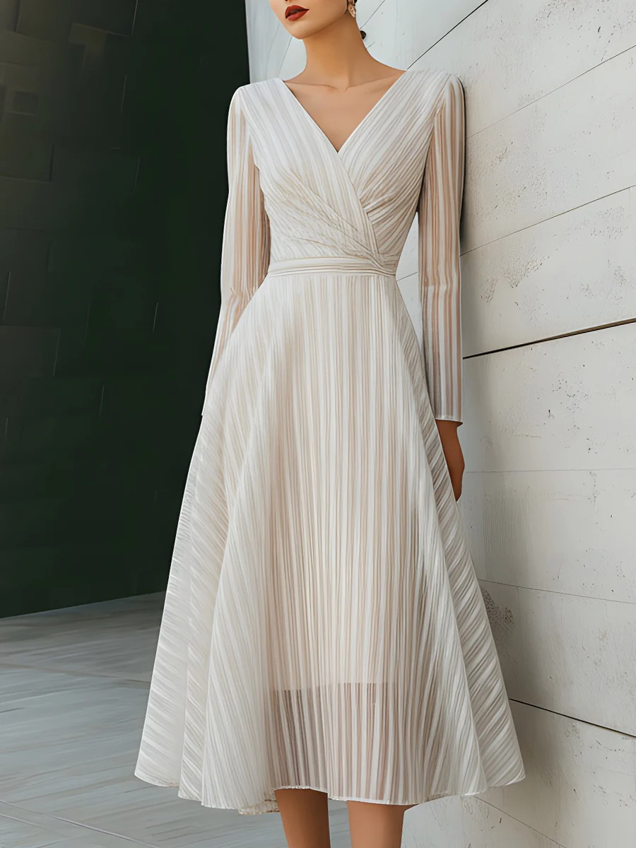 Mesh V-Neck Midi Dress