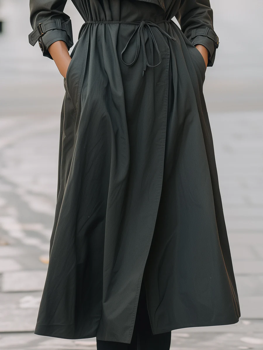 Belted Trench Coat With Gathered Waist