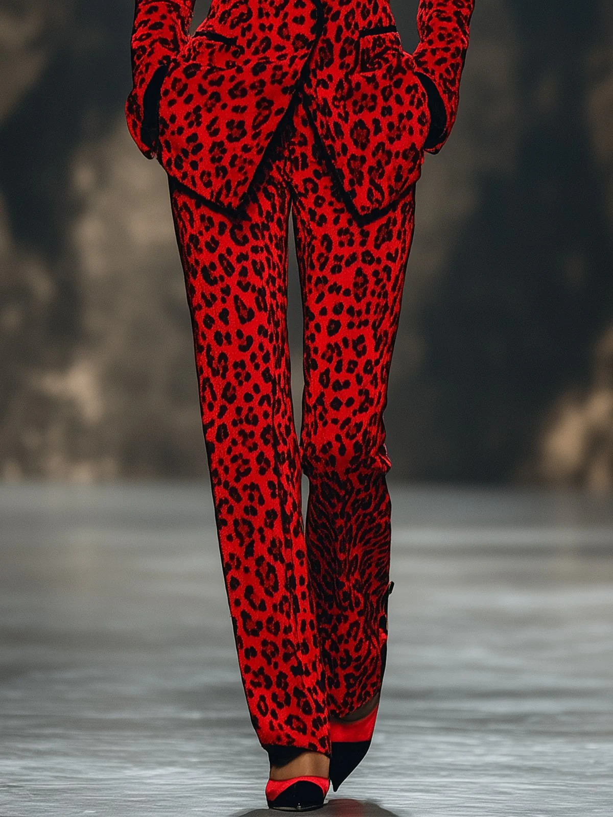 24-Hour-Shipping Striking Red Leopard Print Pants