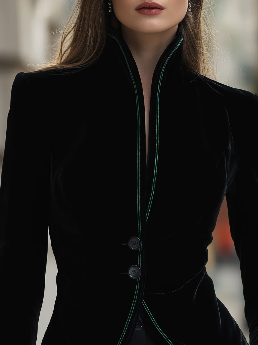 Velvet Tailored Blazer With Contrast Trim