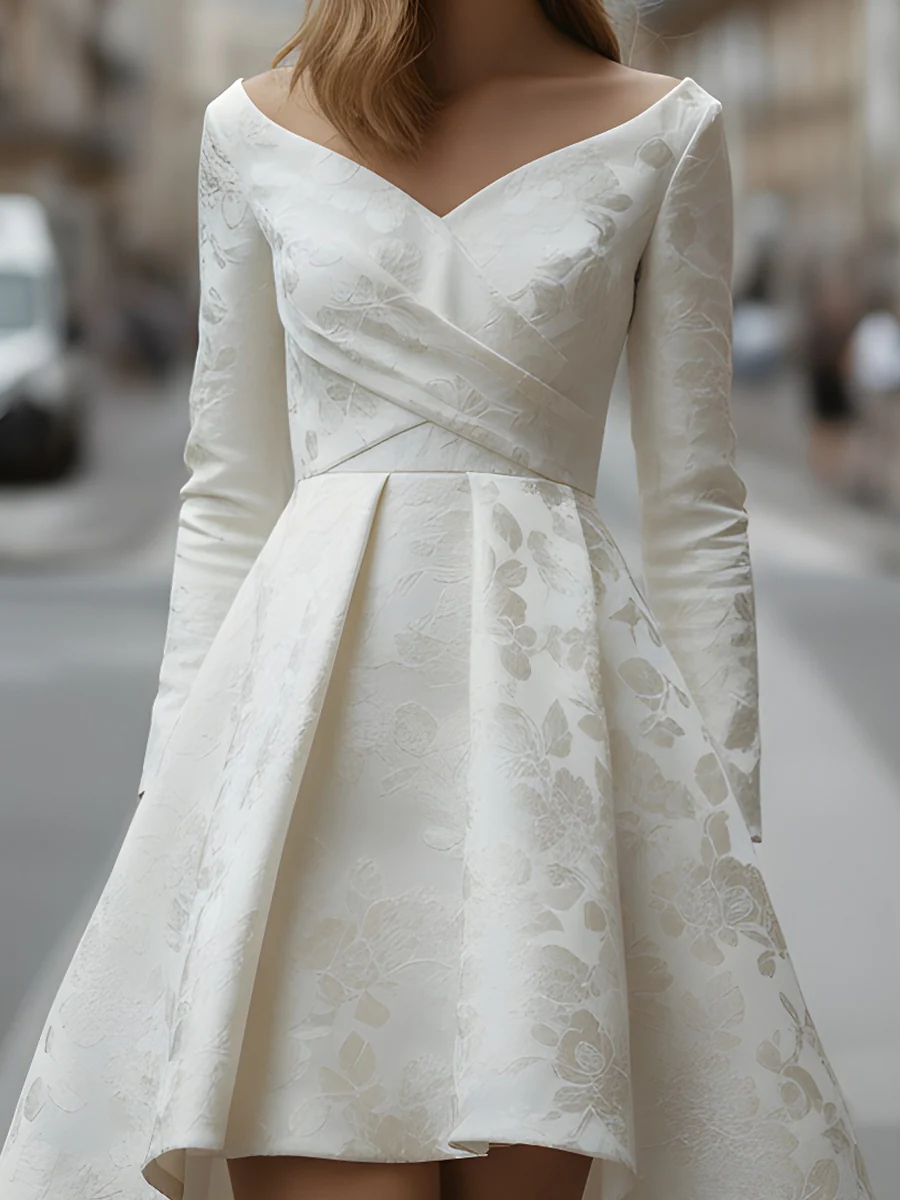 Off-Shoulder Floral Jacquard High-Low Dress