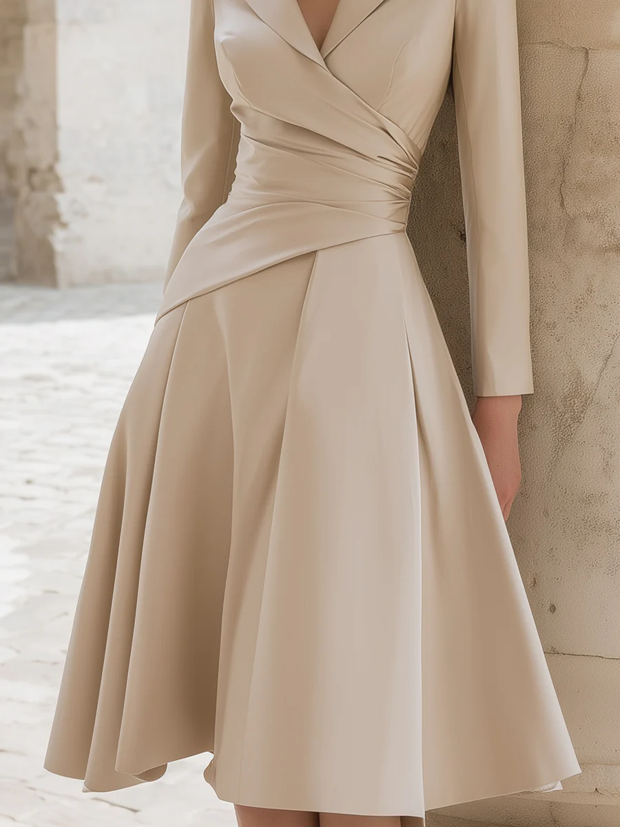 Beige Satin Wrap Dress