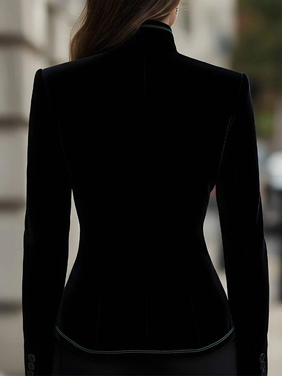 Velvet Tailored Blazer With Contrast Trim