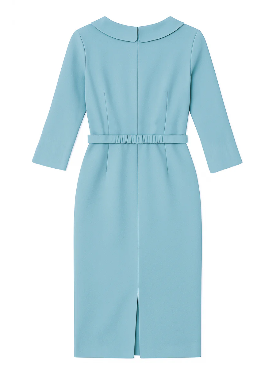 Draped Collar Pencil Midi Dress In Powder Blue