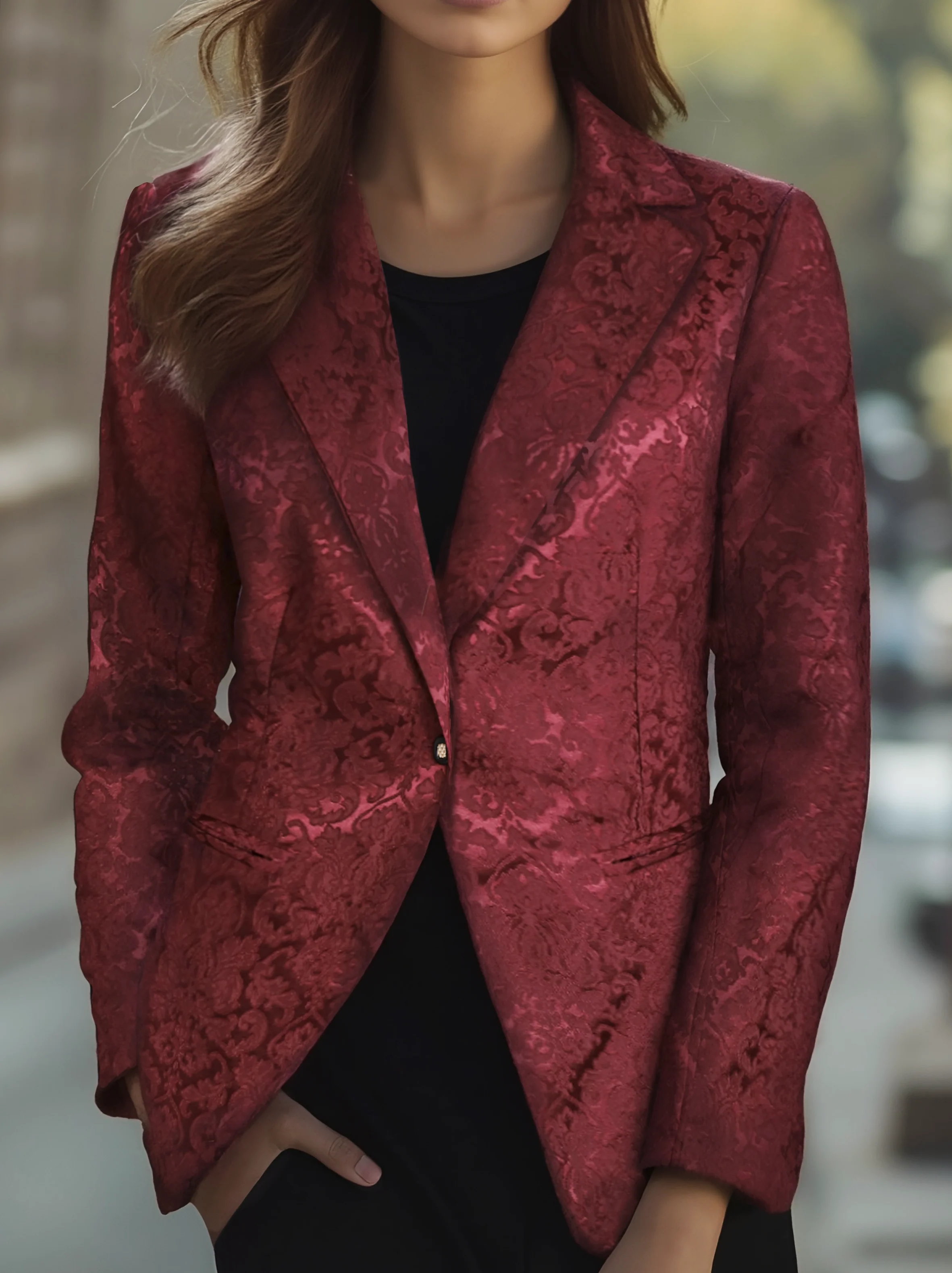 Noble Burgundy Jacquard Satin Blazer