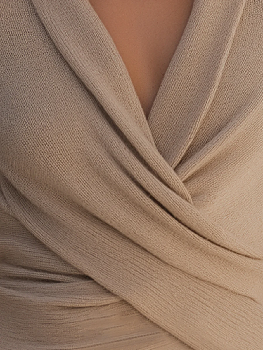 Taupe Draped Knit Wrap Top