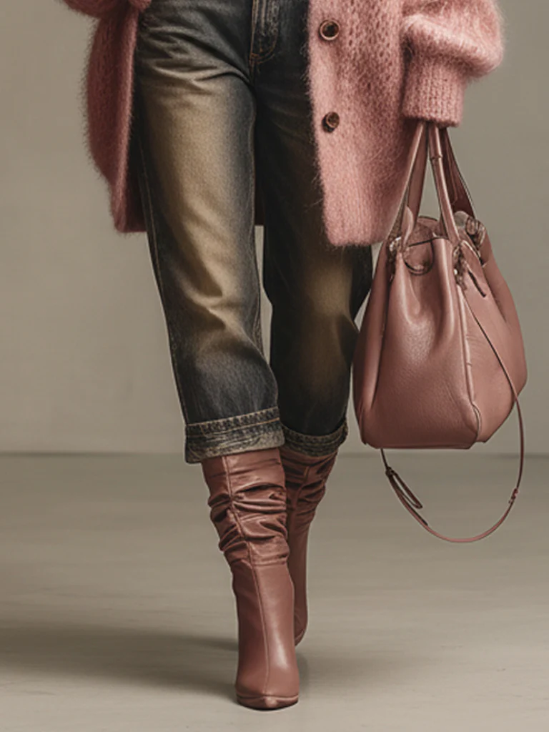 Blush Mohair Knit Long Sleeve Cardigan