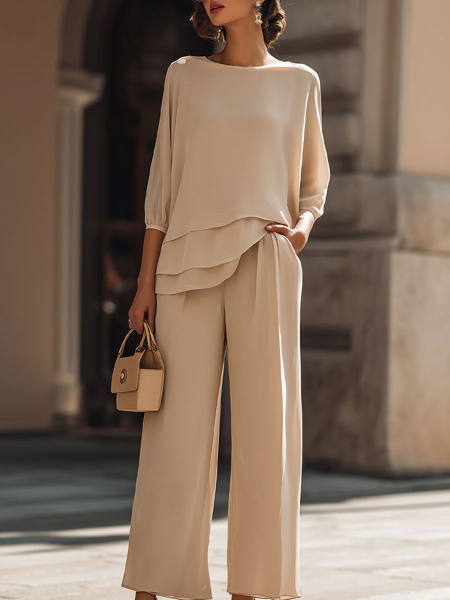 Elegant Layered Top And Wide-Leg Pants Ensemble