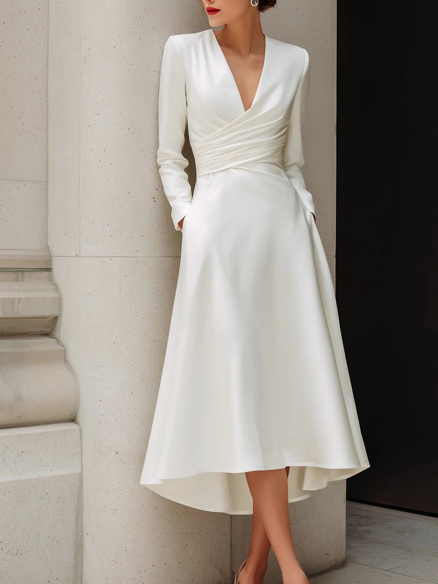 Elegant Wrap V-Neck Midi Dress