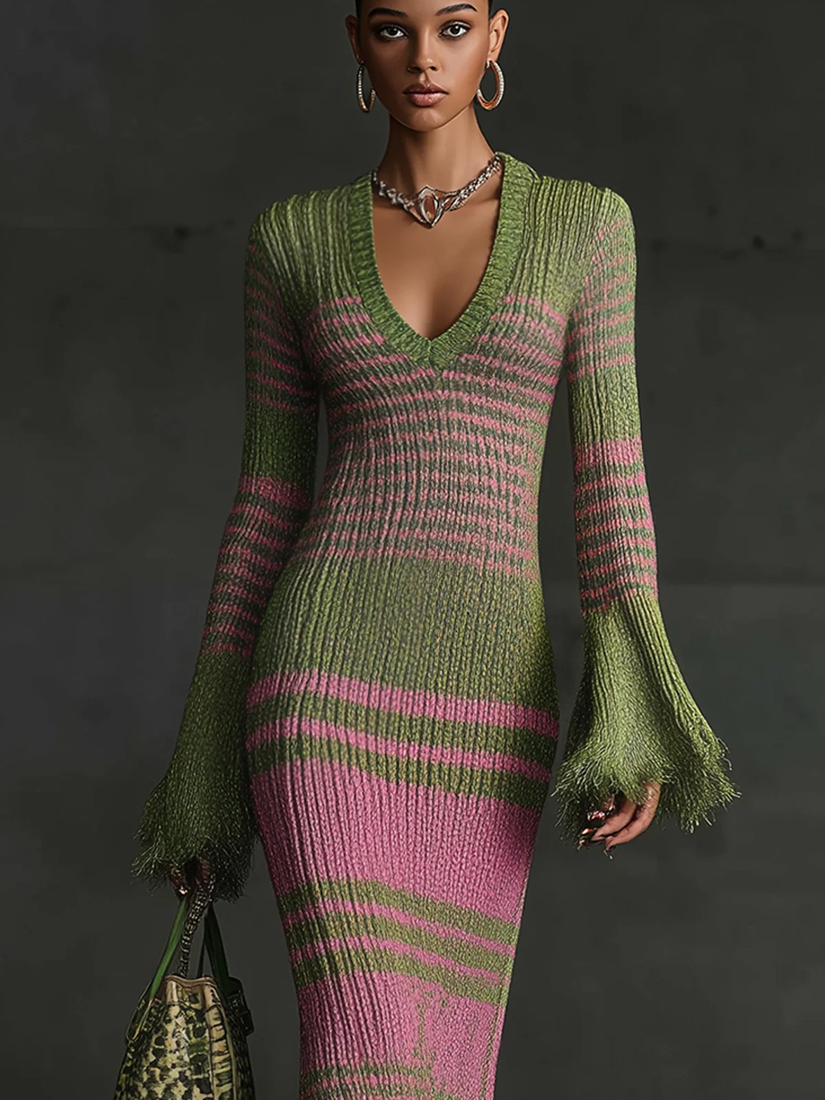 Olive Pink Ombre Knit Midi Dress