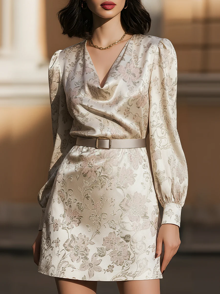 Floral Jacquard Satin Mini Dress