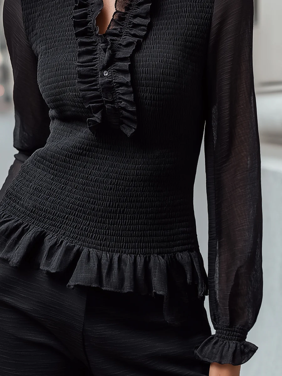 Ruffled Smocked Chiffon Blouse