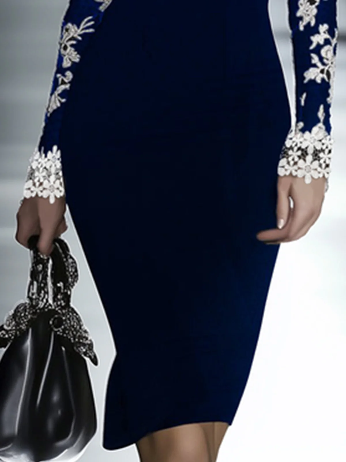 24-Hour-Shipping Lace Neckline Hip Dress