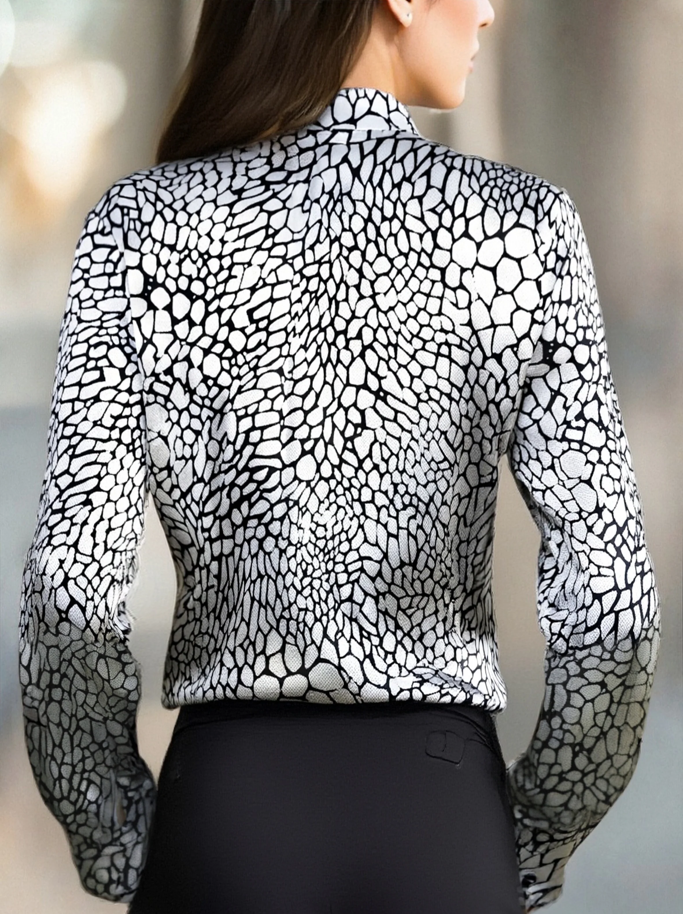 Modern Satin Printed Blouse with Classic Snake Pattern Elegance