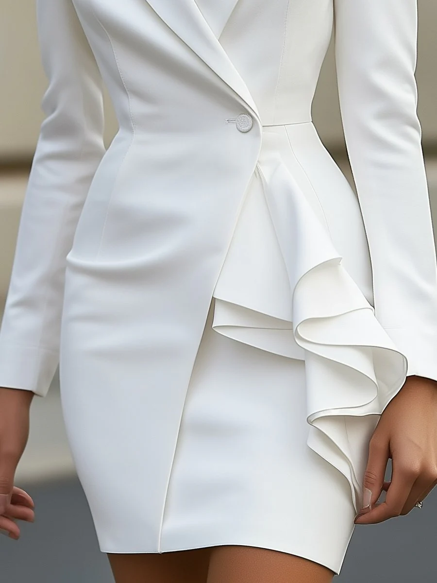 Elegant White Tailored Blazer Dress with Ruffle Detail