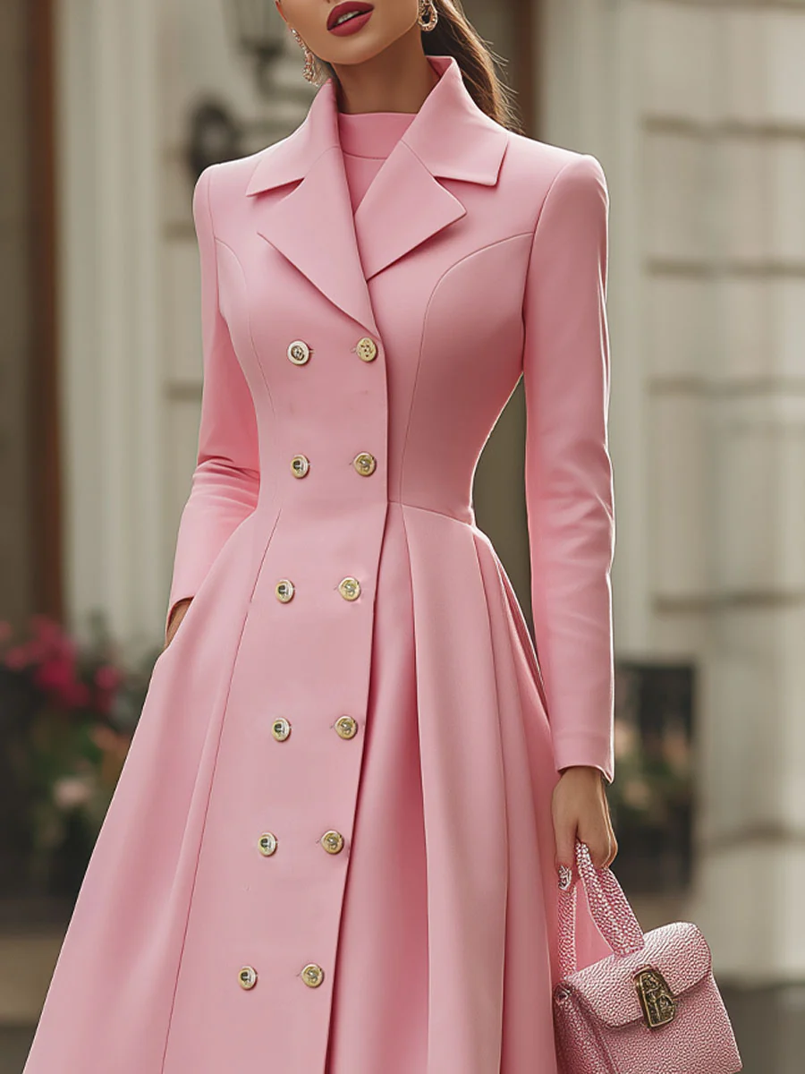 Pink Double-Breasted Trench Coat Dress