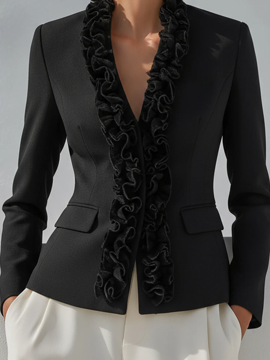 Tailored Fit Ruffled Collar Tailored Blazer