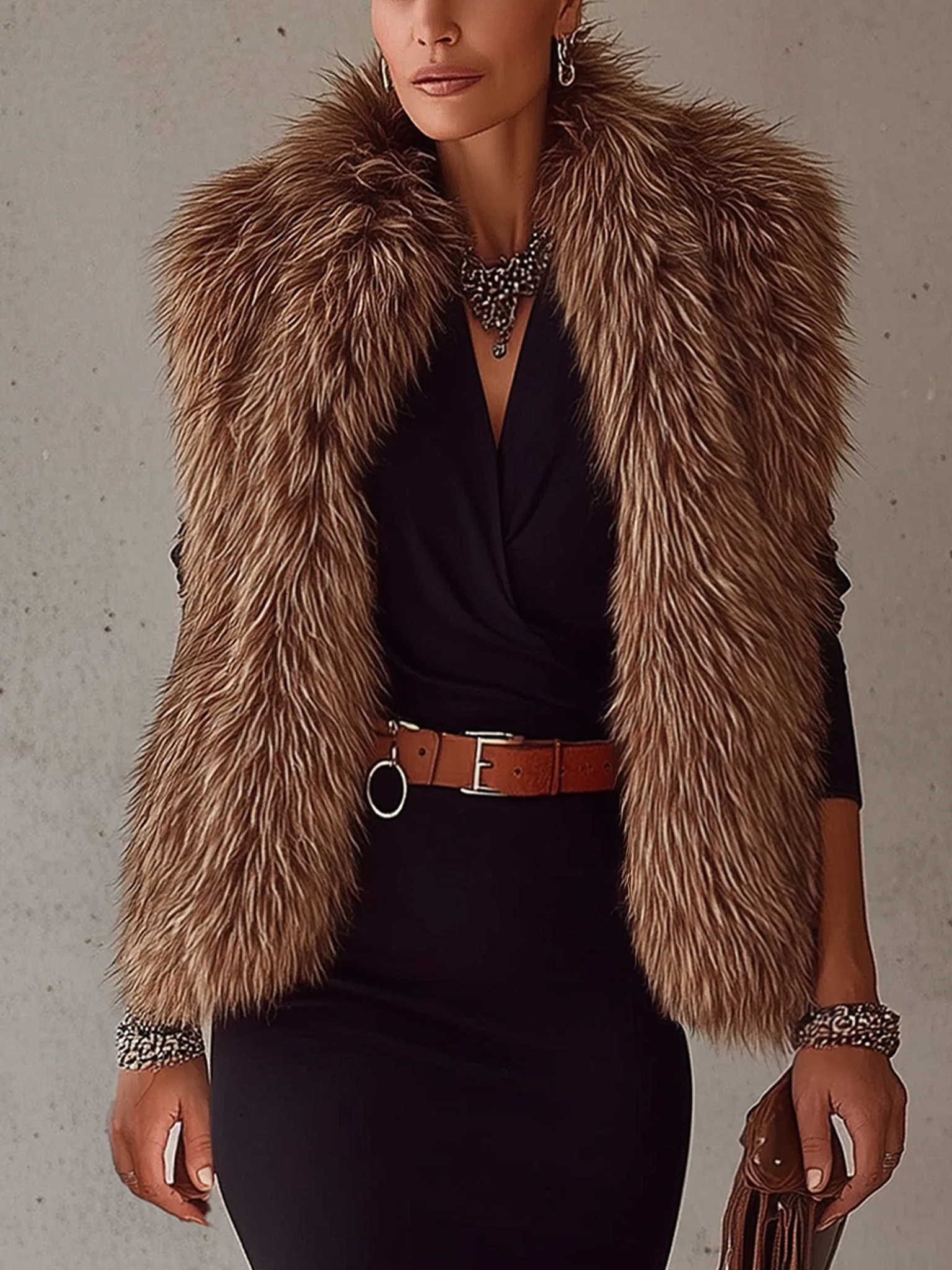 Coffee Gradient Faux Fox Fur Eco Friendly Fur Vest