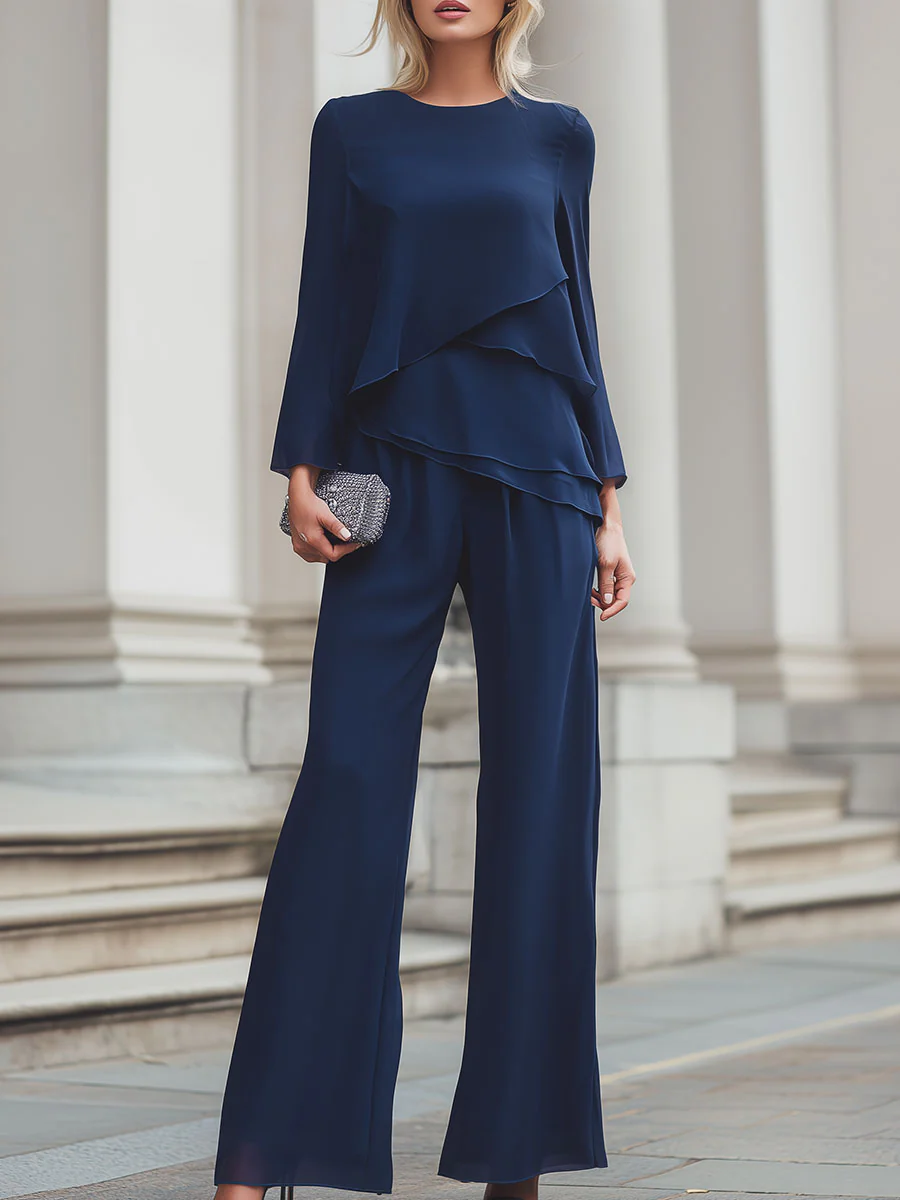 Chic Two-Piece Set In Elegant Navy Blue