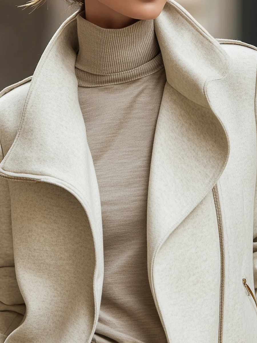 Ivory Draped Wool-Blend Jacket