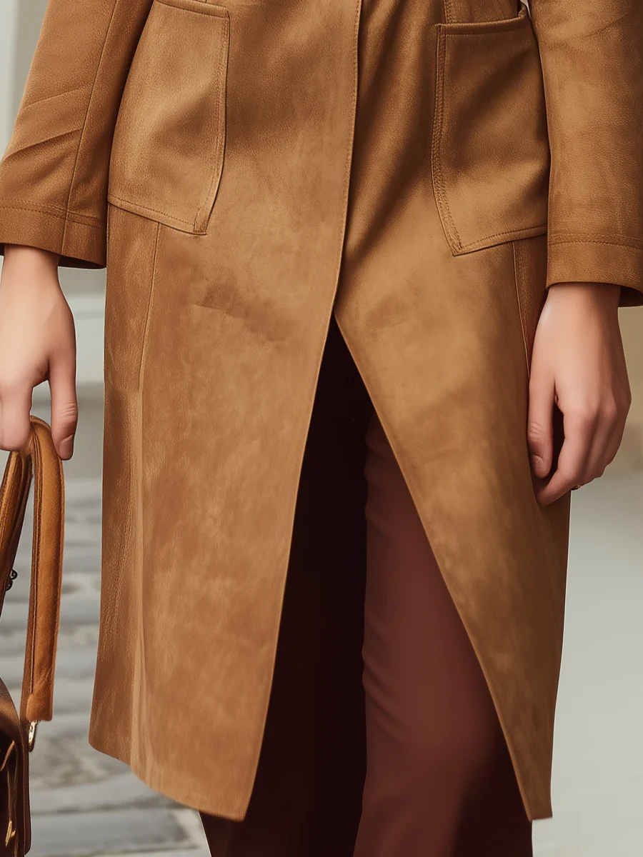 Luxurious Faux-Suede Trench Coat