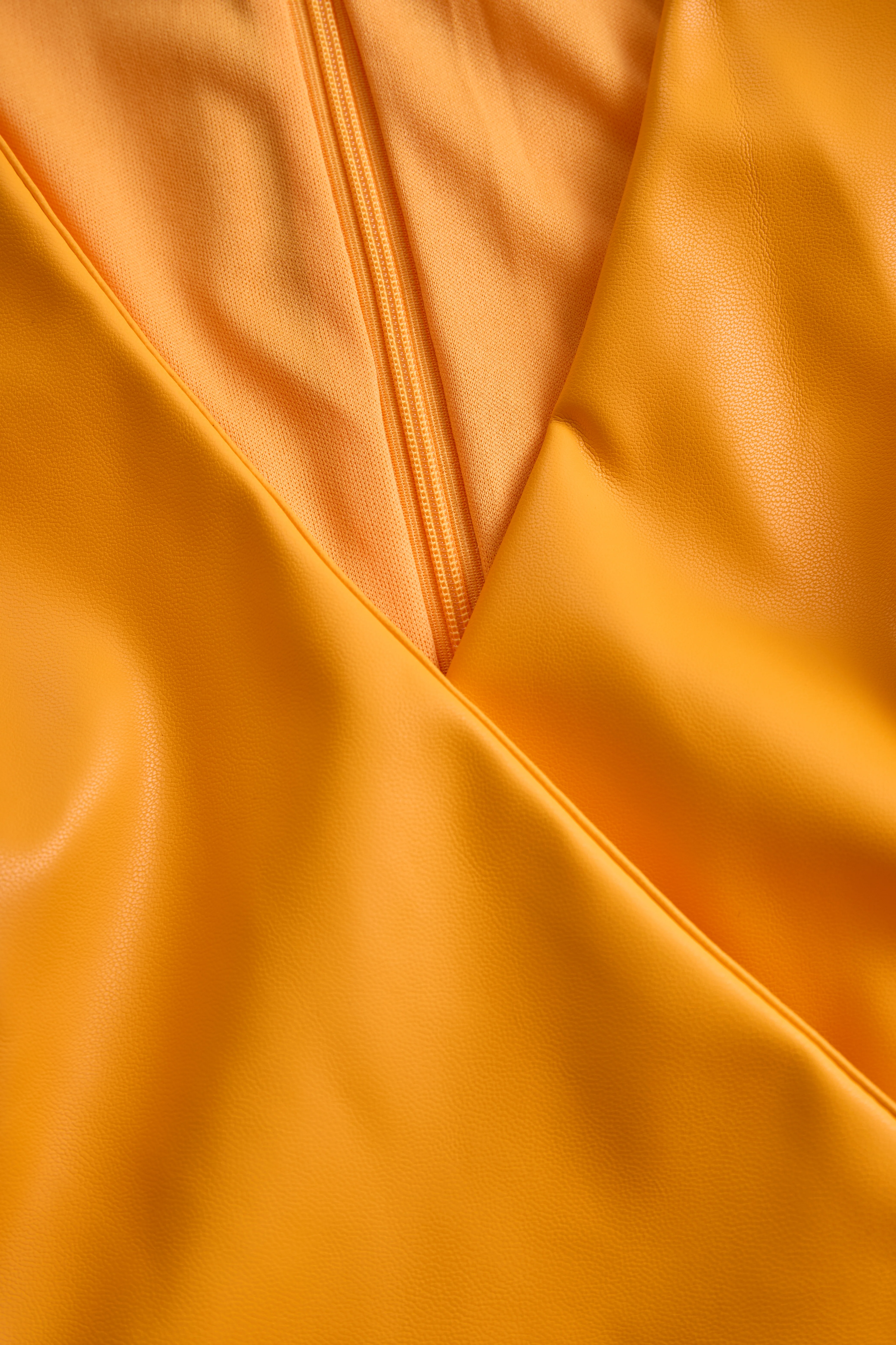 Bright Orange Faux Leather Bodycon Dress