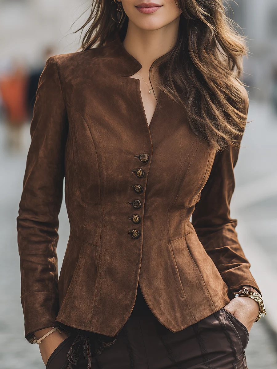 Mocha Brown Tailored Button Blazer