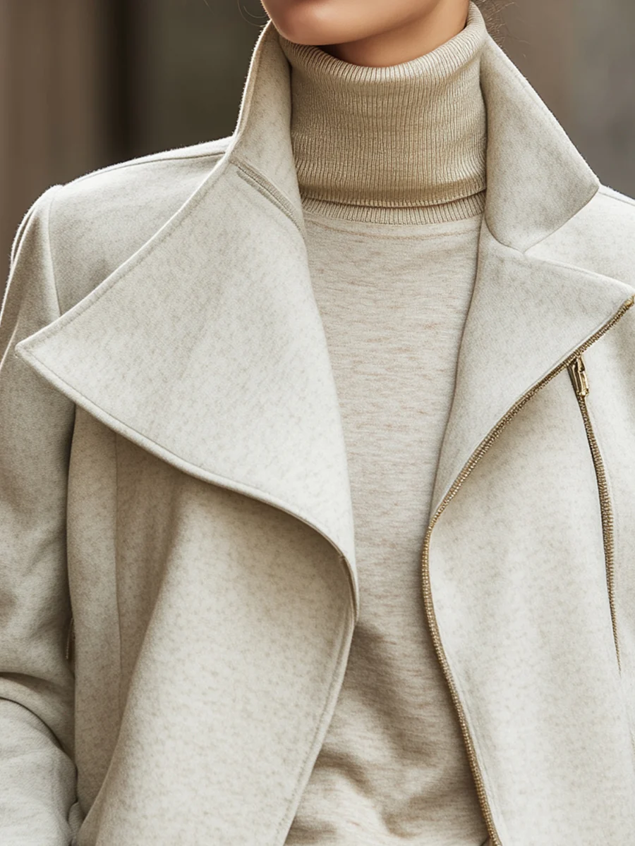 Ivory Drape-Collar Wool Blend Jacket