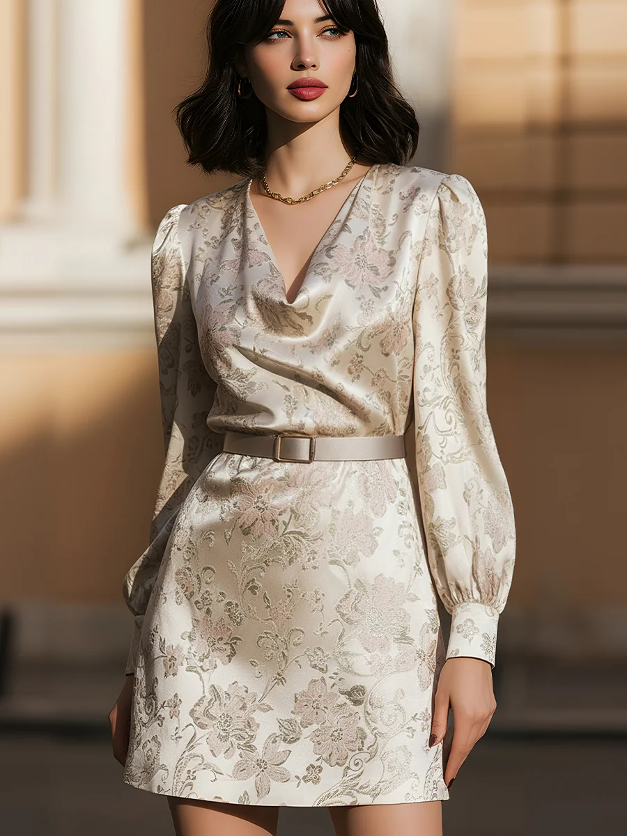 Floral Jacquard Satin Mini Dress