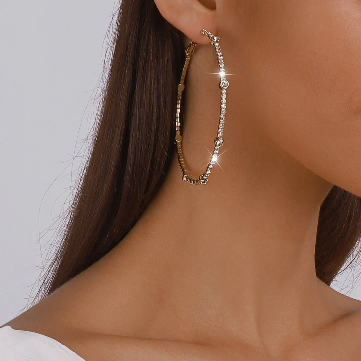 Minimalist Rhinestone Hoop Earrings
