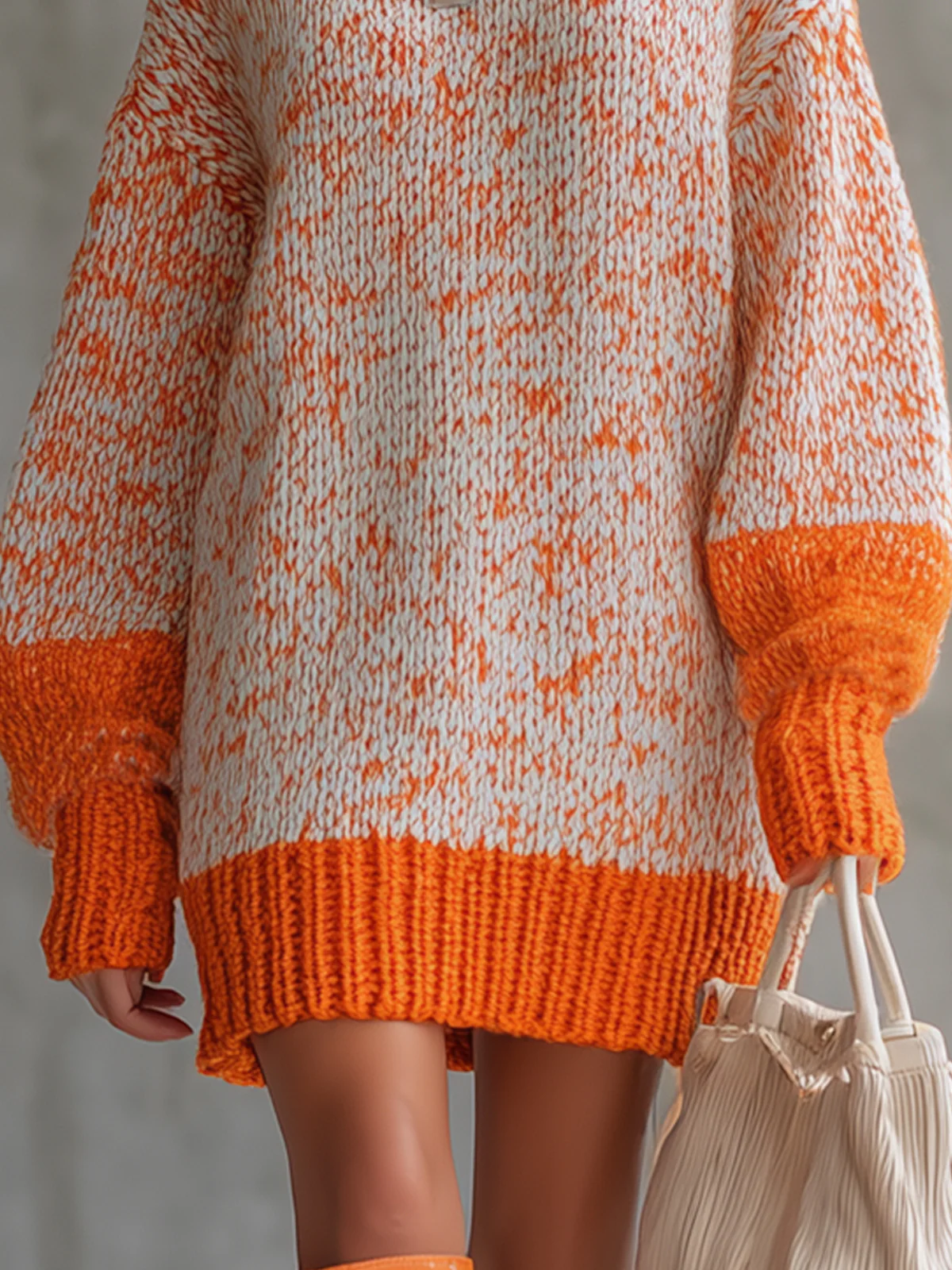 Orange And Cream Chunky Knit Oversized Sweater Dress