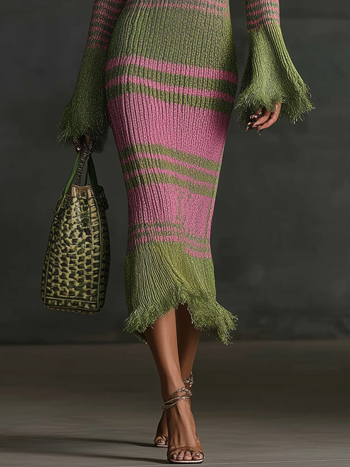 Olive Pink Ombre Knit Midi Dress