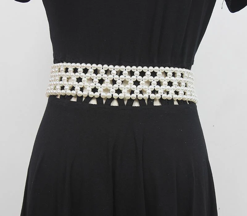 Braided Imitation Pearl Decorative Belt