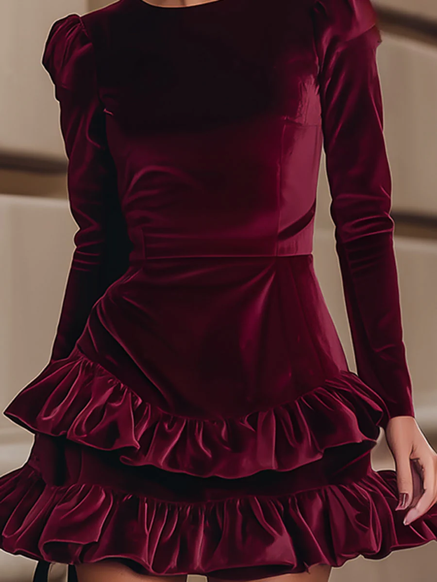 Elegant Burgundy Velvet Ruffle Dress - Perfect For Every Occasion