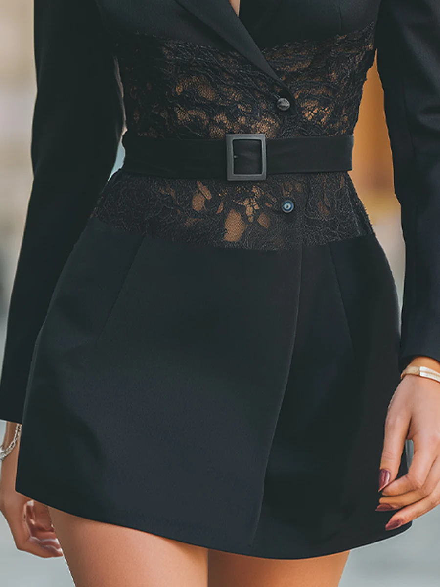 Elegant Black Lace Panel Blazer