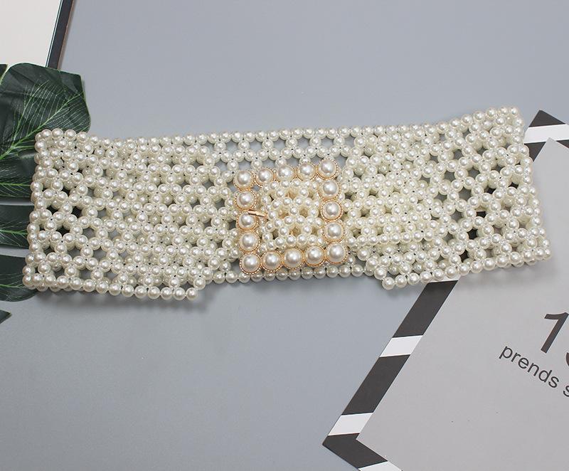Braided Imitation Pearl Decorative Belt