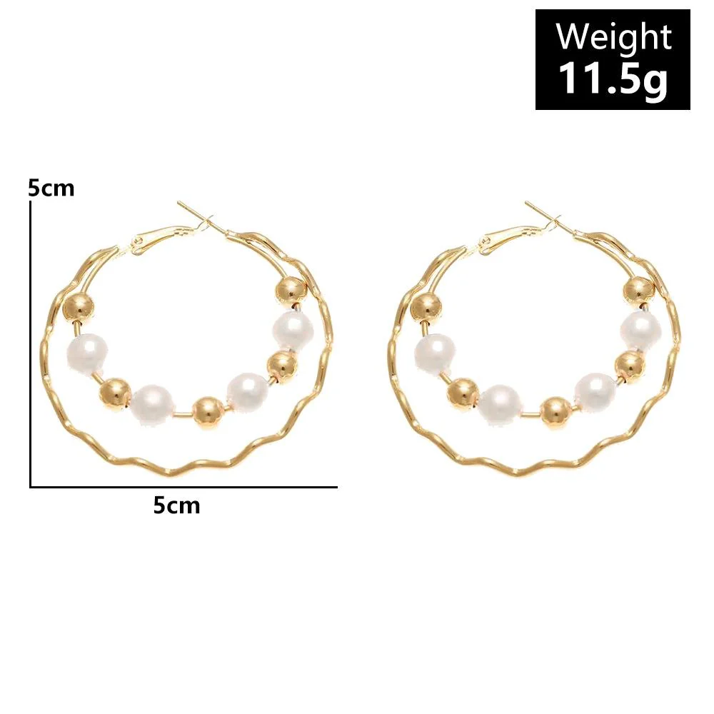 Double Layer Pearl Hoop Earrings