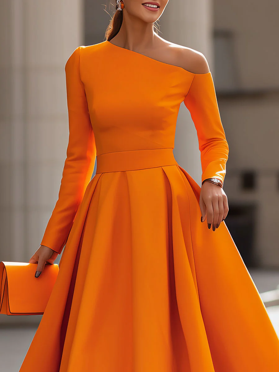 Radiant Elegance: Sophisticated Long-Sleeve Dress With Flair