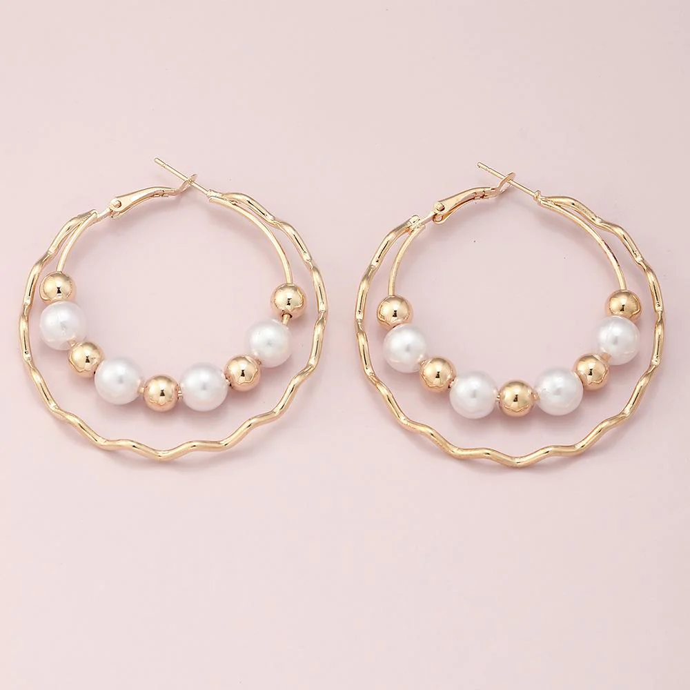 Double Layer Pearl Hoop Earrings