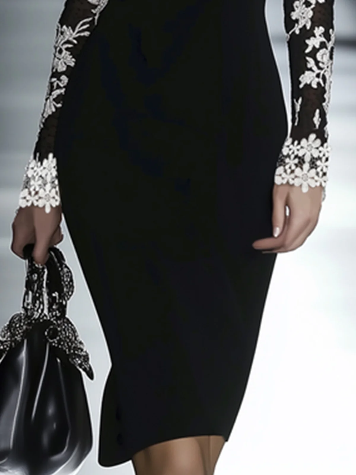 24-Hour-Shipping Lace Neckline Hip Dress