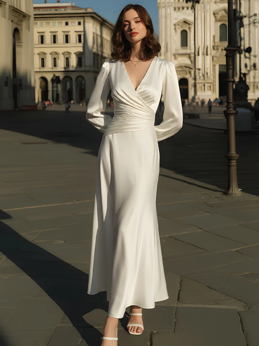 Ivory Satin Wrap Maxi Dress