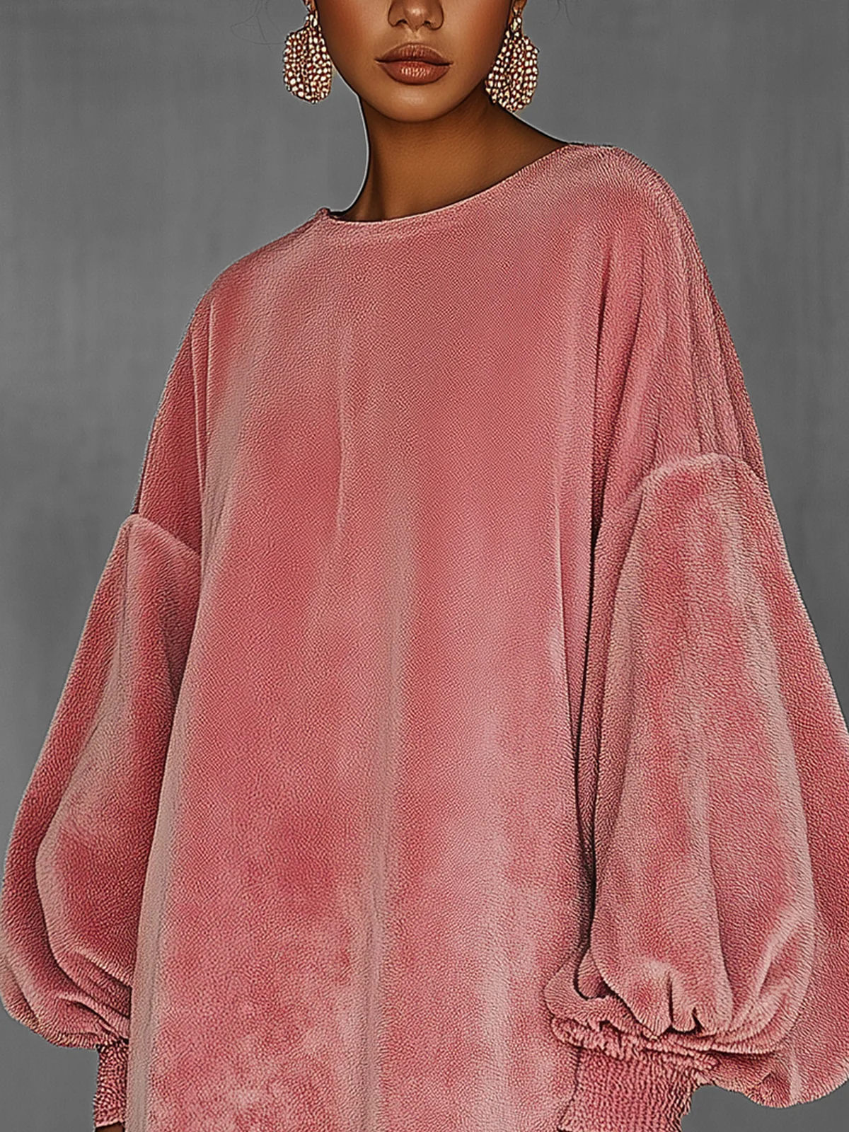 Oversized Pink Fringe Crew Neck Suede Dress